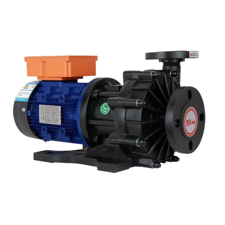 Magnetic drive chemical pump with integrated dry-run overload and phase-loss protection