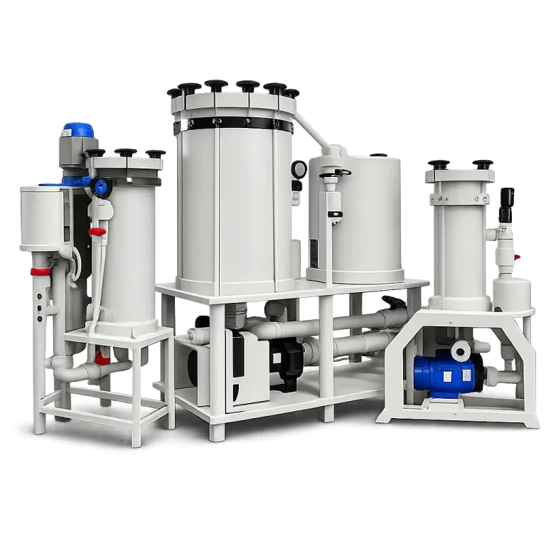 QEEHUA chemical filter and pump skid requiring installation-level safety checks